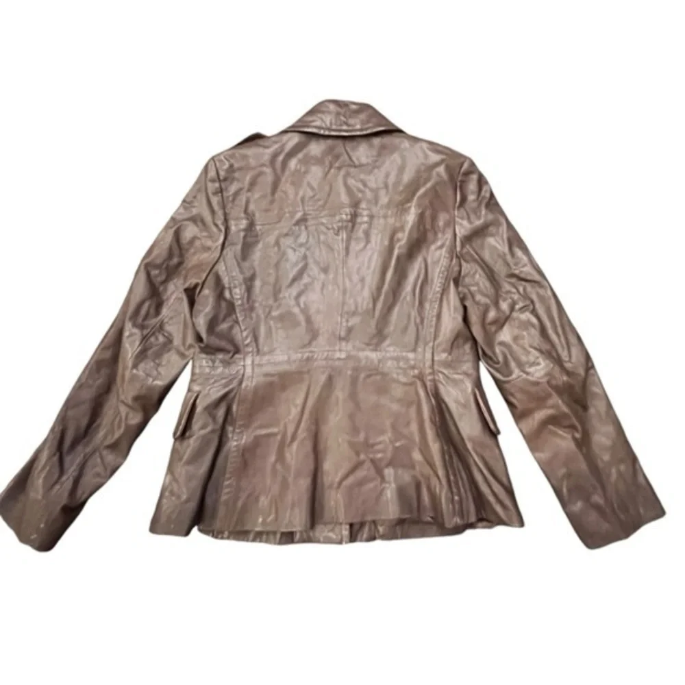 Michael Kors Women's Brown Button Front‎ Genuine Leather Coat Large Short Lined